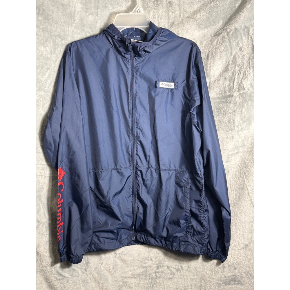 Columbia PFG Navy Blue Hooded Lightweight Performance Windbreaker Jacket Men's